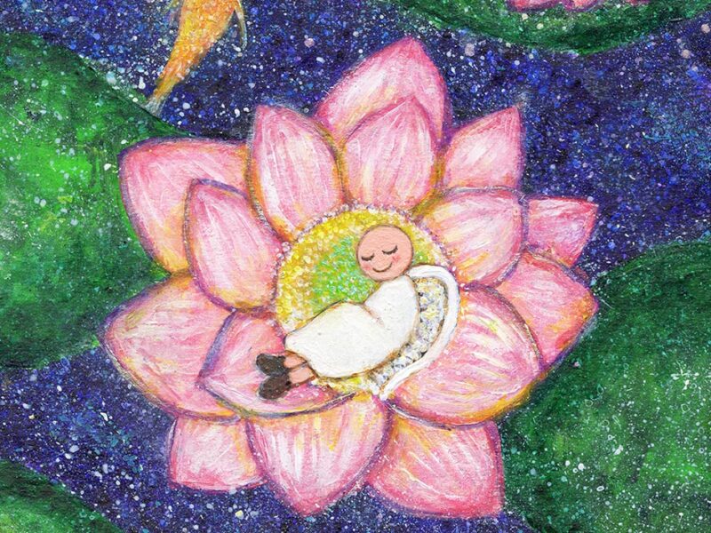 sleeping in lotus flower